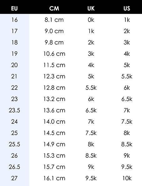 Adidas originals store size chart